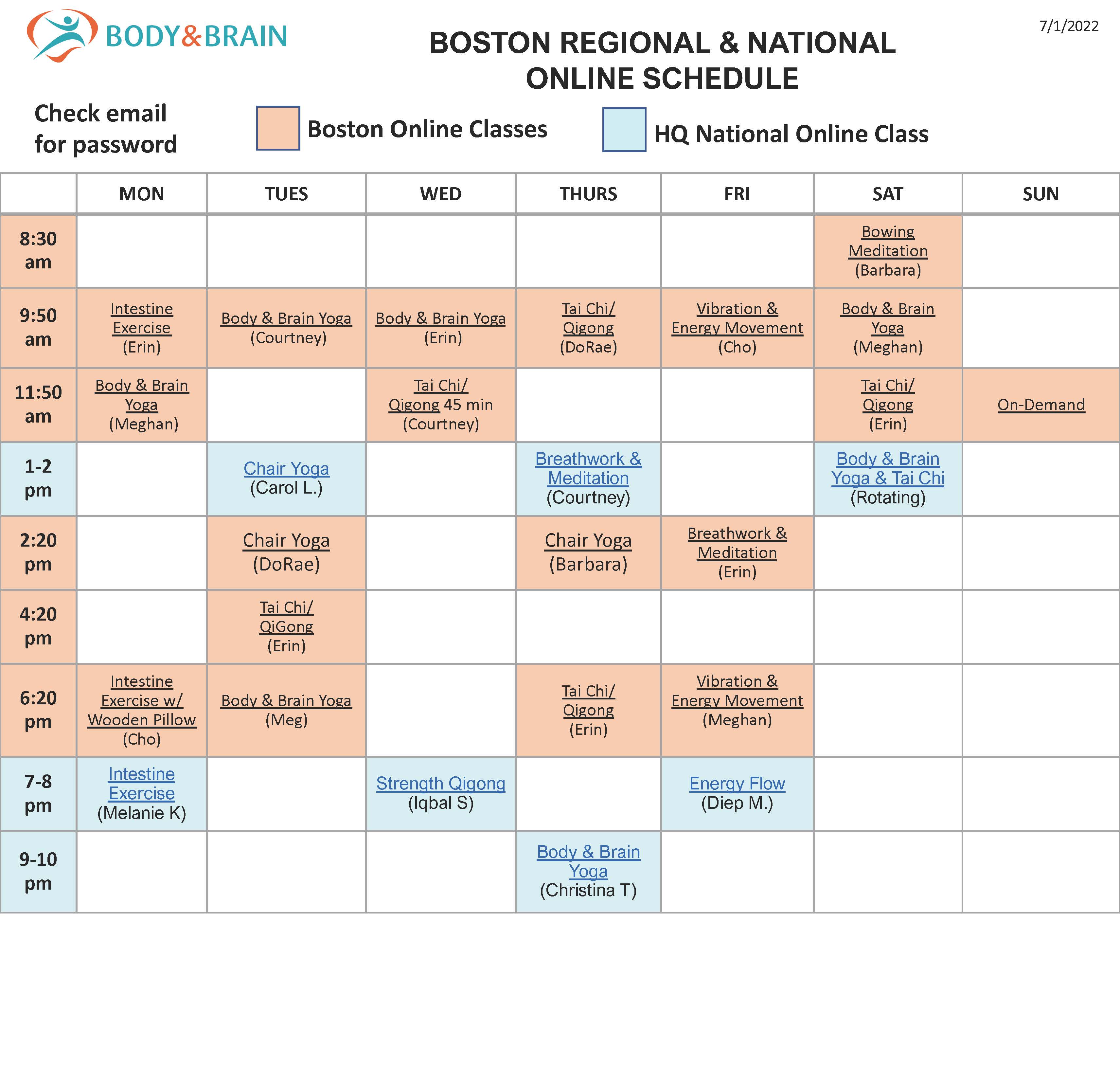 Riverwalk, Regional & National Online Class Schedule